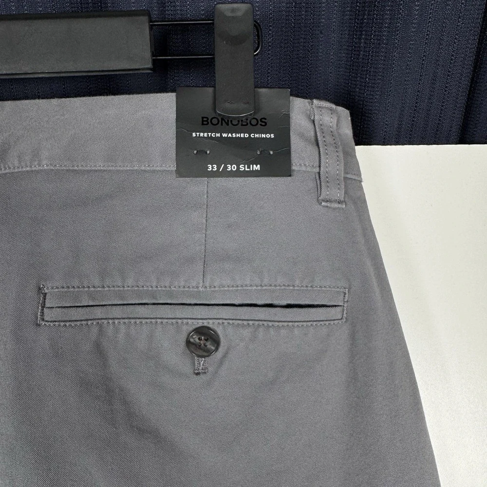 New $99 Bonobos Stretch Washed Chino Slim Fit Pants Graphic Gray 33x30 - Read